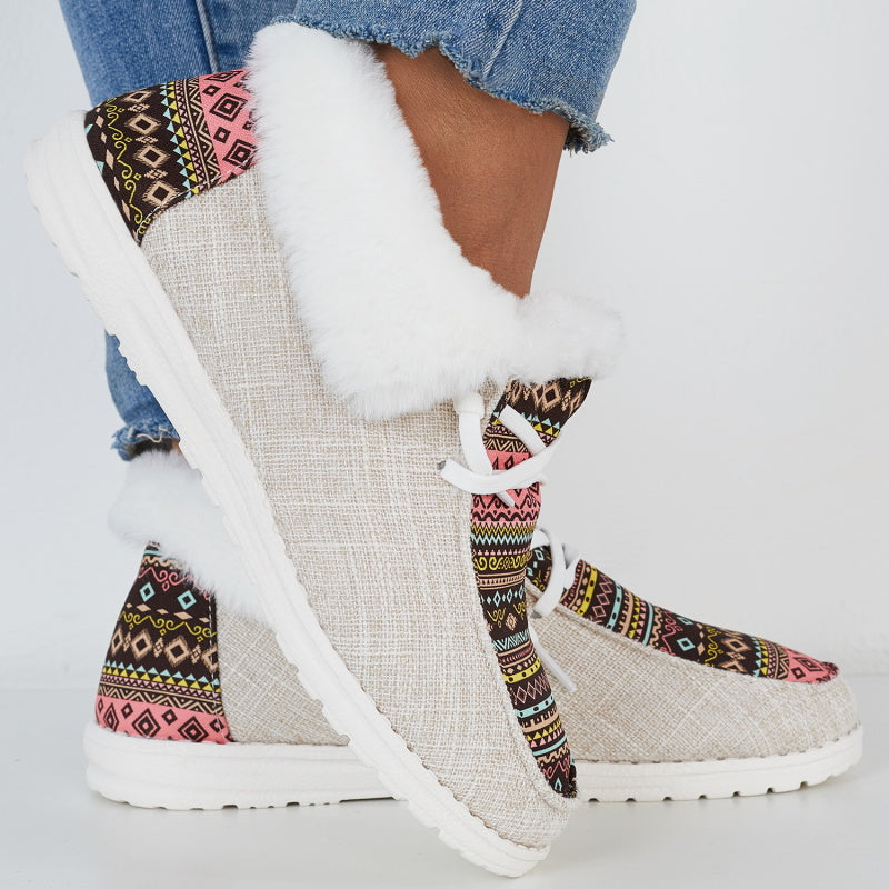 Boho Style Winter Shoes Slip on Loafers Warm Fur Lined Ankle Boots