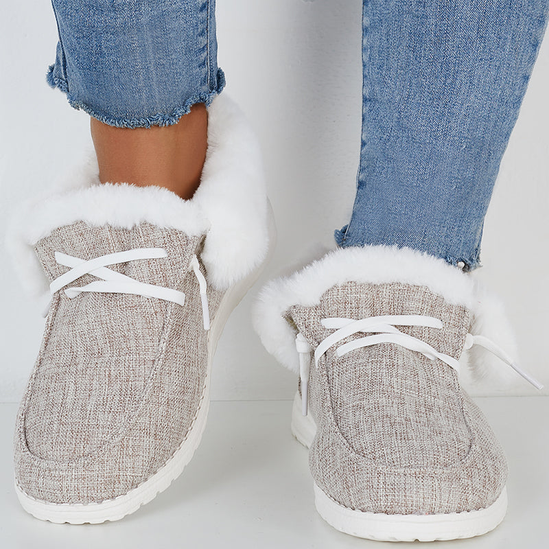 Solid Winter Warm Flats Snow Loafers Fur Lining Ankle Boots