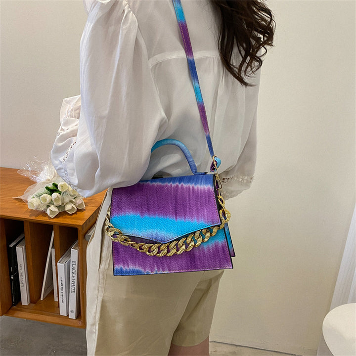 Ink Printed Flap Bag Colorful Crossbody Bag Casual Shoulder Purse With Metal Chain