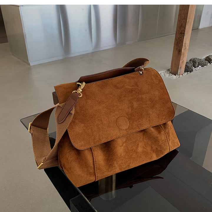 Vintage Large Capacity Messenger Shoulder Bag Solid Color Flap Crossbody Bag Versatile Bag For School