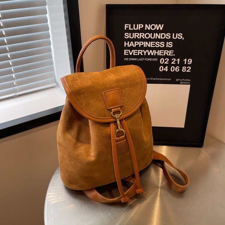 Vintage Drawstring Flap Stylish Backpack Casual Solid Color Versatile Knapsack
