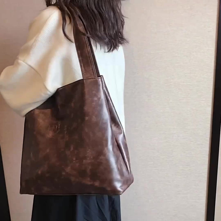 Fashion Large Capacity PU Shoulder Tote Bag Stylish Bucket Purse For Commute