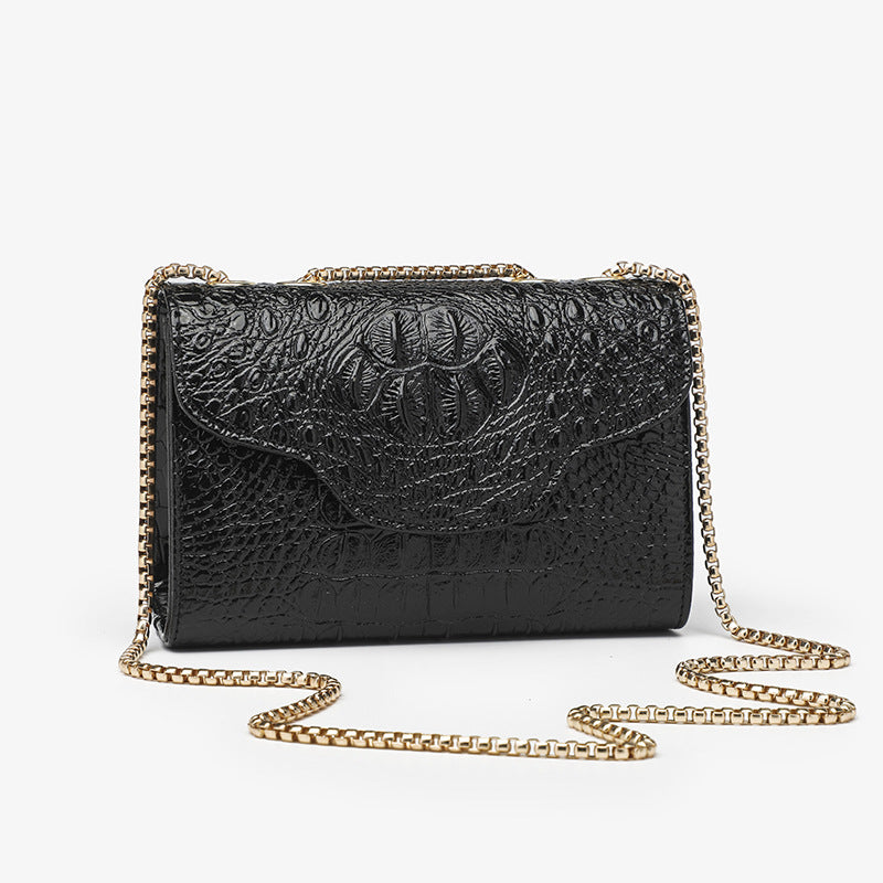Black Crocodile Pattern Crossbody Bag Solid Color Flap Chain Shoulder Bag Mobile Phone Bag