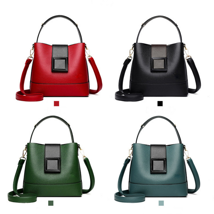 Solid Color Buckle Decor Bucket Shoulder Bag Elegant Hangbag for Daily Life