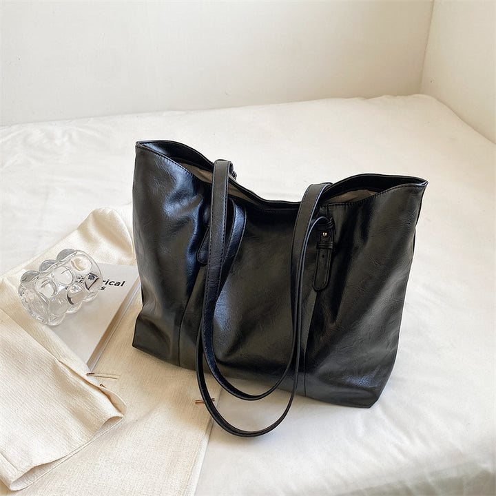 Large Capacity Tote Bag Casual Solid Shoulder Bag Elegant Zipper Handbag