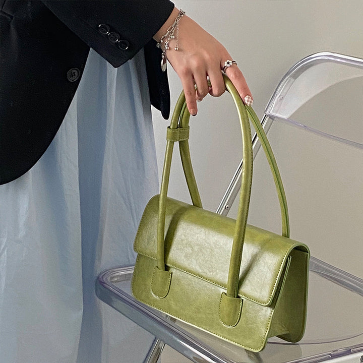 Versatile Faux Leather Underarm Bag Solid Color Shoulder Bag Flap Trendy Handbag