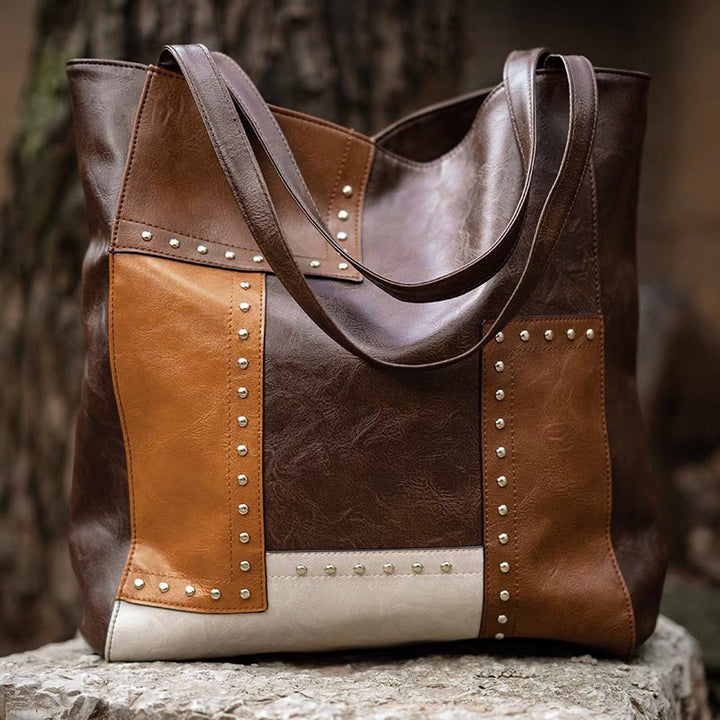 Color Stitching Large Capacity Tote Bag Textured Shoulder Bag Casual Versatile Commuter Bag