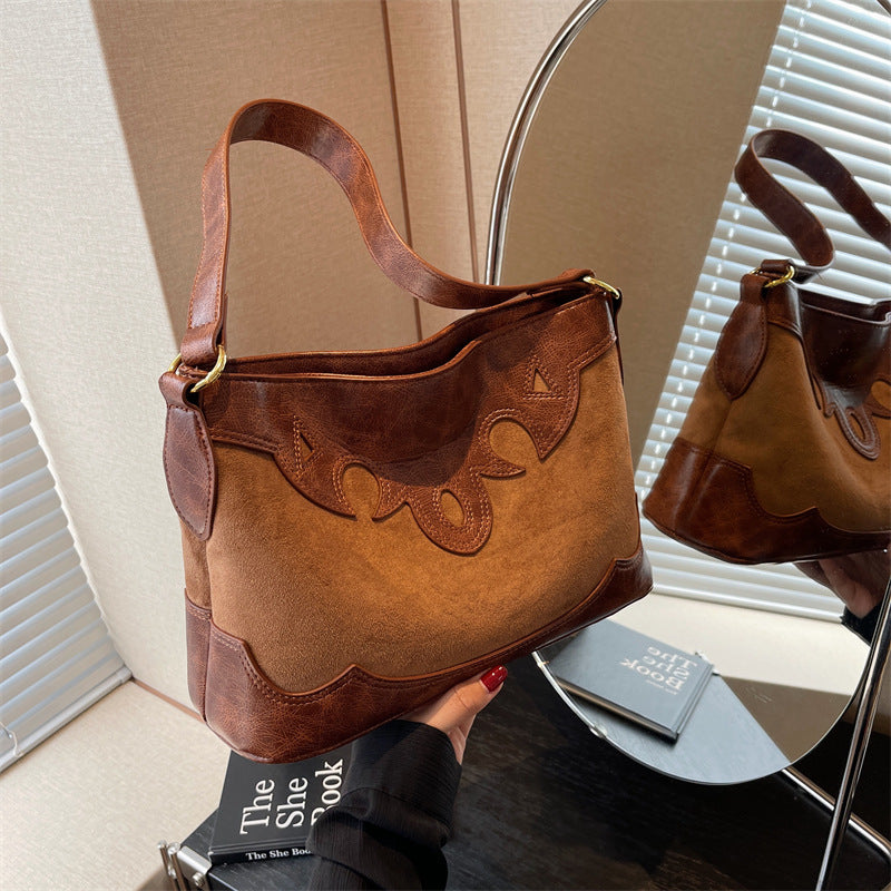 Vintage Large Capacity Tote Bag PU Shoulder Bag Color Contrast Handbag & Purse For Commute
