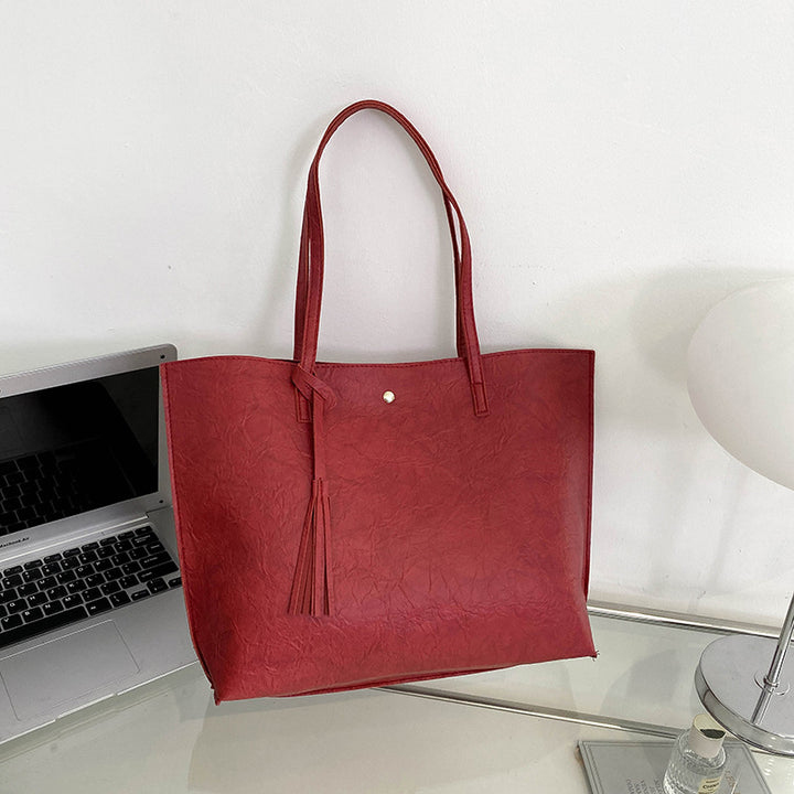 Solid Color Large Capacity Shoulder Bag Soft Tote Bag Portable Handbag
