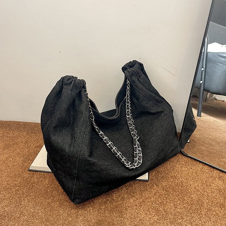 Casual Denim Large Capacity Tote Bag Shoulder Bag Commuter Bag for Daily Work