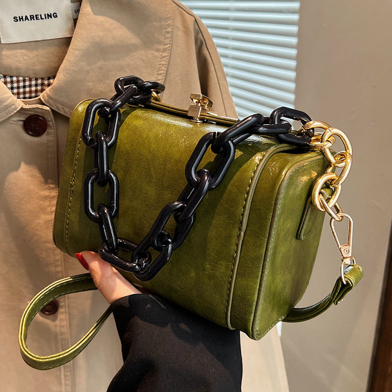 Vintage Solid Color Crossbody Bag Gothic Style Chain Shoulder Bag Handbag For Work