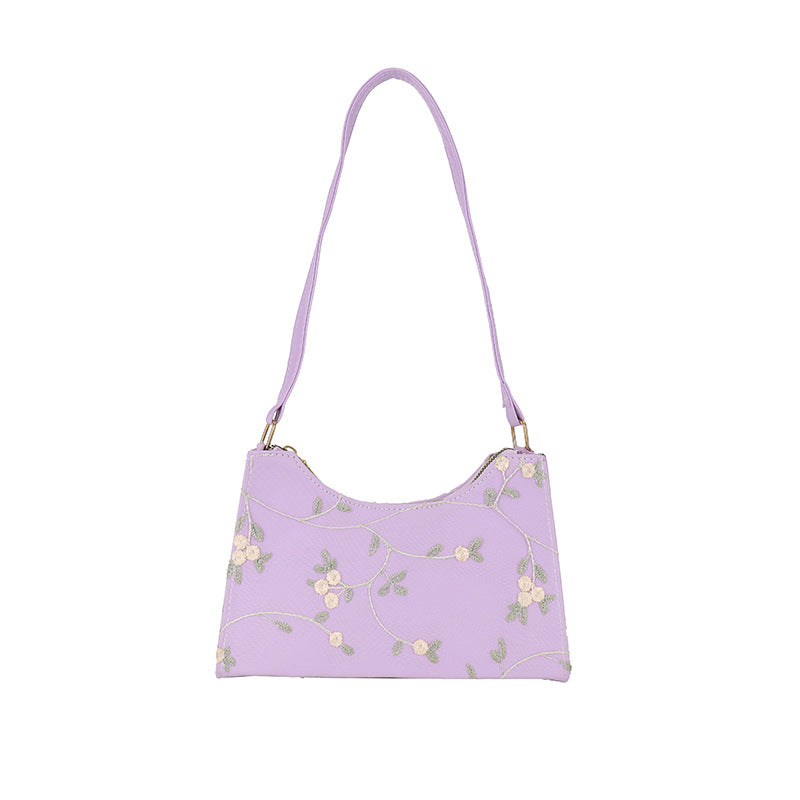 Floral Embroidery Baguette Bag Fashion Shoulder Bag Handbag