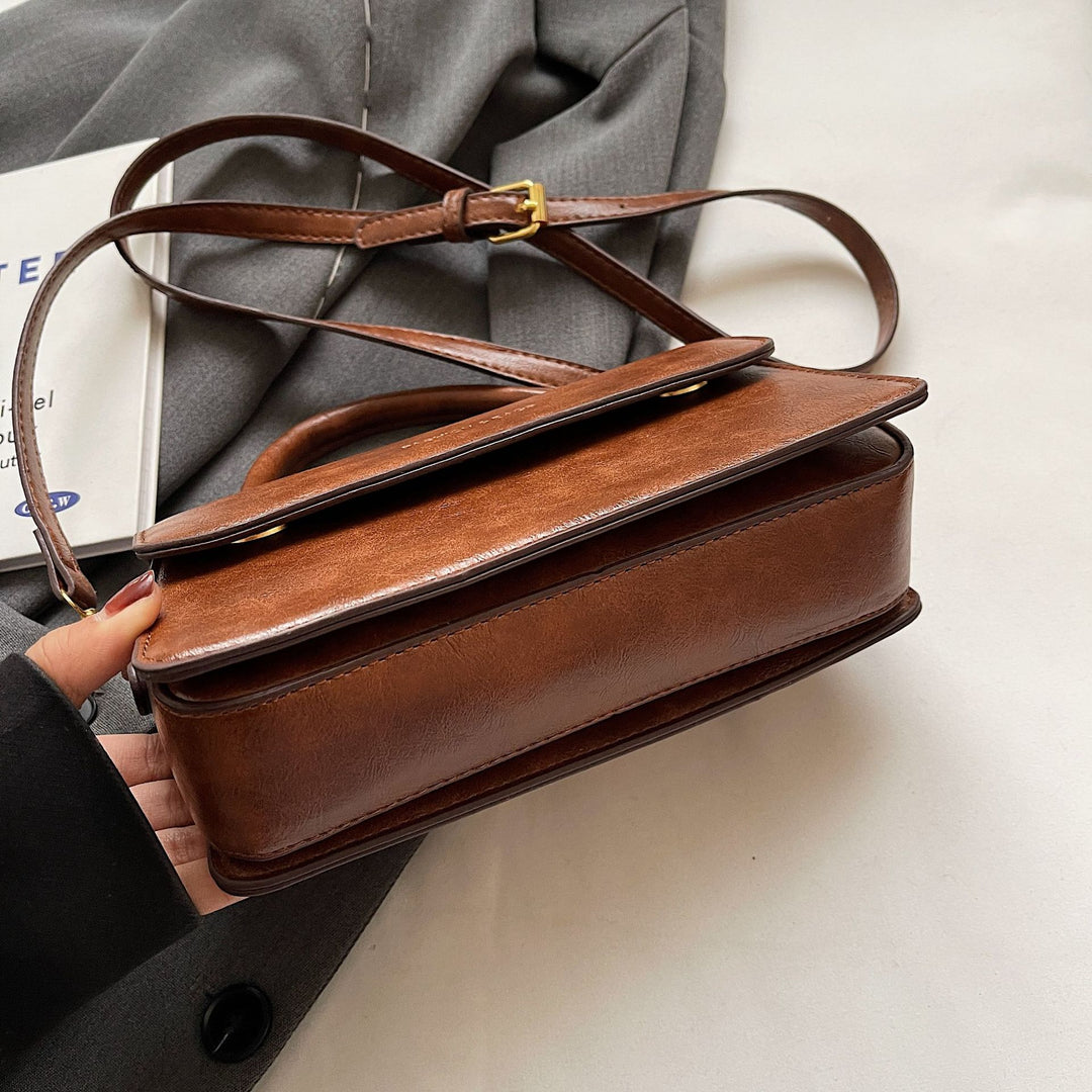 Trendy Faux Leather Handbag Small Top Handle Purse Retro Vegan Flap Crossbody Bag