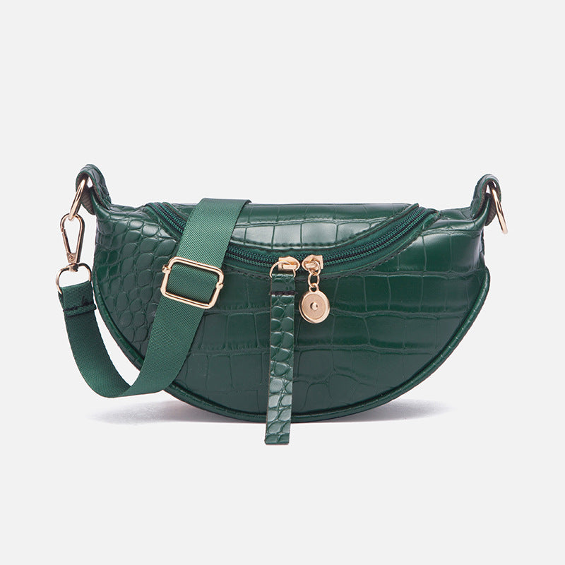 Women Crocodile Pattern Crescent Shoulder Bag Minimalist Solid Color Crossbody Bag