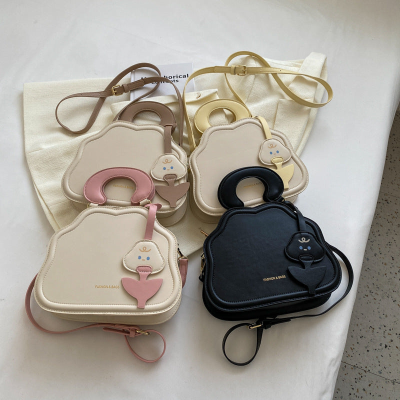 Kawaii Cloud Design Satchel Bag All-Match Colorblock Handbag Shopper Bag With Ruched Handle