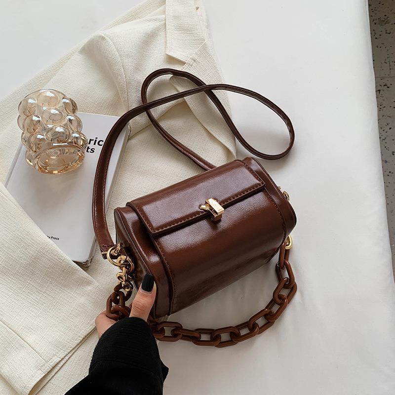 Vintage Solid Color Crossbody Bag Gothic Style Chain Shoulder Bag Handbag For Work