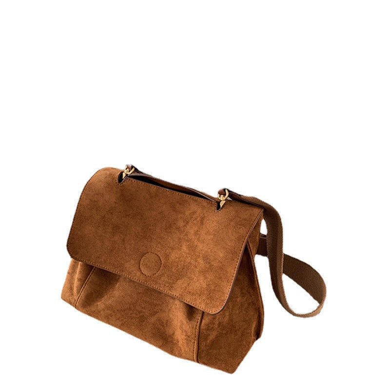 Vintage Large Capacity Messenger Shoulder Bag Solid Color Flap Crossbody Bag Versatile Bag For School
