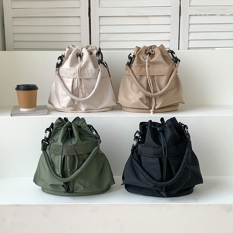 Casual Large Capacity Bucket Bag Solid Color Drawstring Crossbody Bag All-Match Shoulder Bag