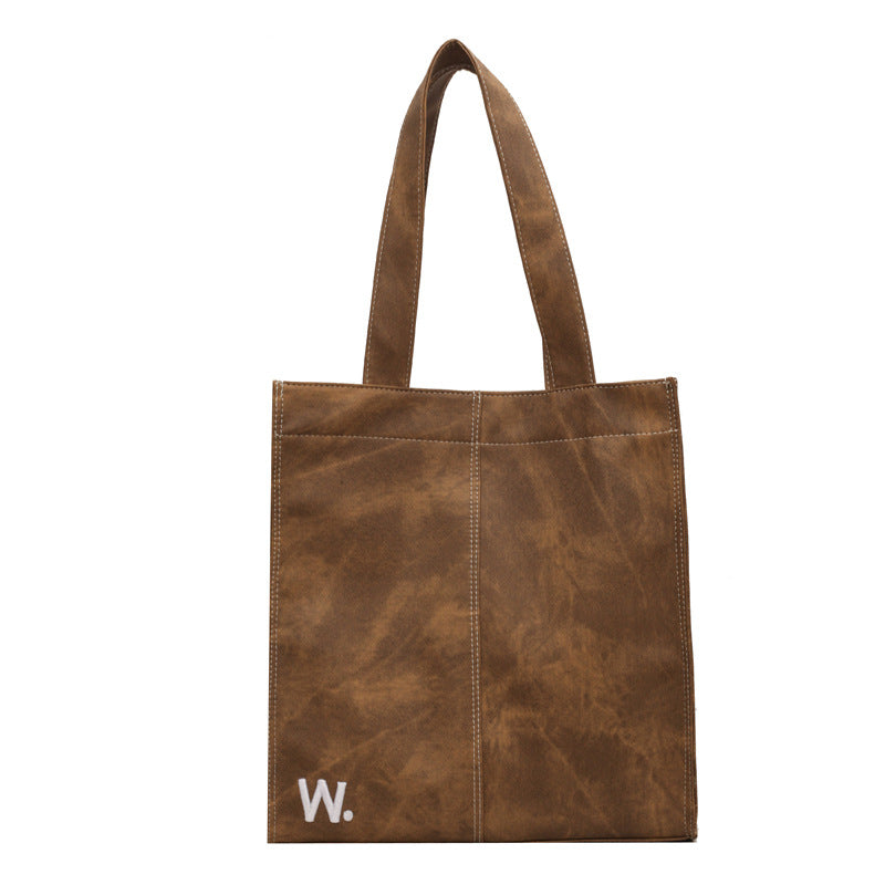 Women Vegan Large Capacity Shoulder Bag Embroidery Letter All Match Hand Bag
