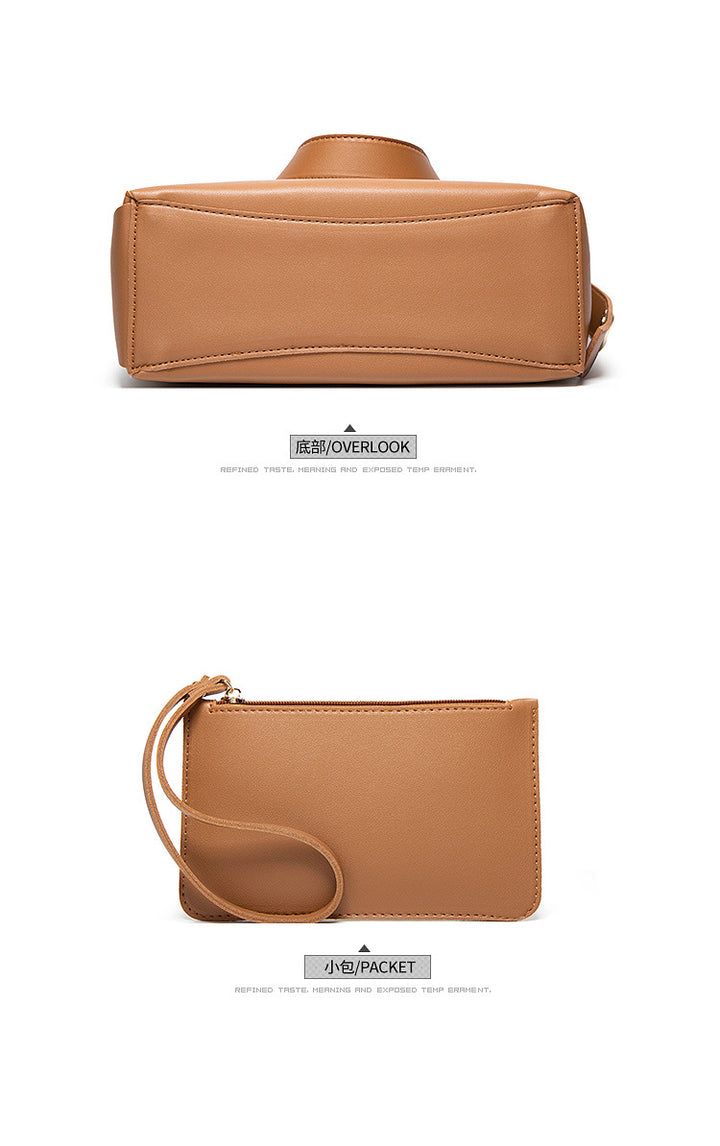 2pcs Vegan Bucket Bag Set Retro PU Solid Color Shoulder Bag Casual Handbag & Shoulder Purse