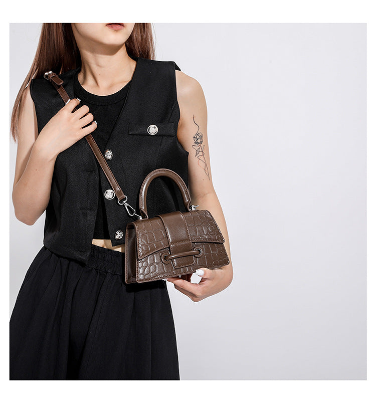 Crocodile Embossed Crossbody Bag Square Flap Shoulder Bag Versatile Handbag & Purse