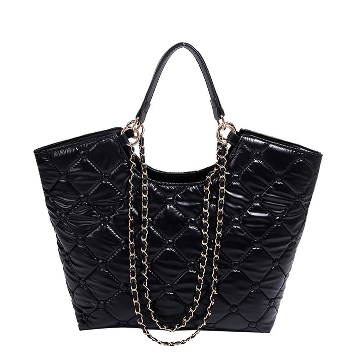 Casual Argyle Quilted Tote Bag Trendy Chain Crossbody Bag Basket Handbag