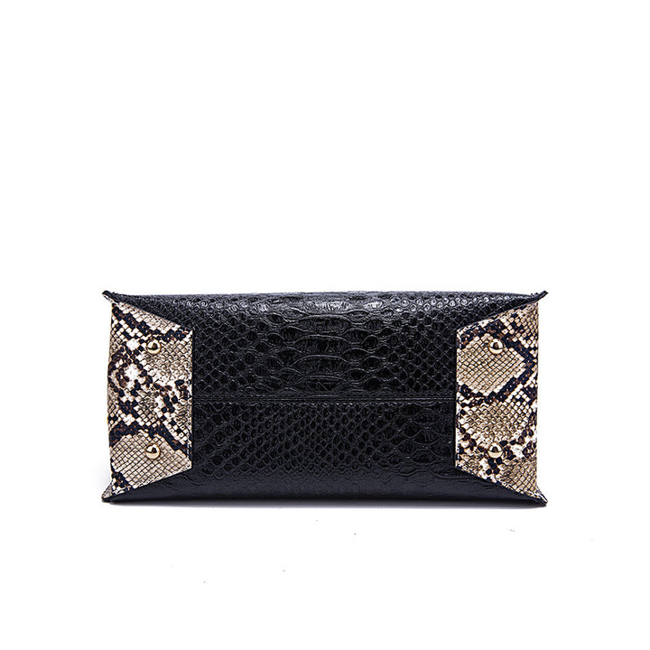 2pcs Fashion Snakeskin Texture Handbag Sets Large Capacity Shoulder Tote Bag With Clutch Wallet All-Match Trendy Bag For Work