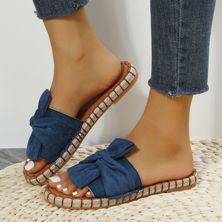 Round Toe Flat Espadrilles Slippers Bowknot Slide Sandals