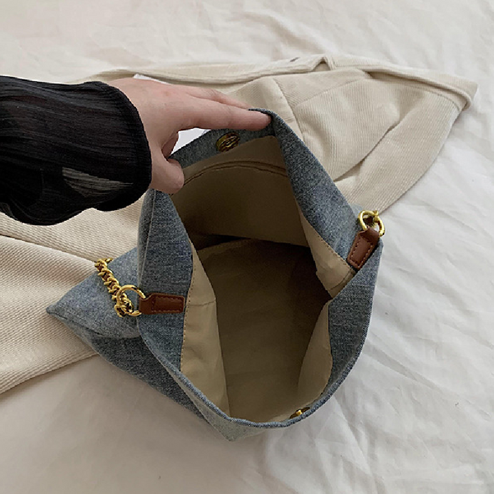2pcs Washed Denim Versatile Shoulder Bag Set All-Match Crossbody Bag Satchel Bag