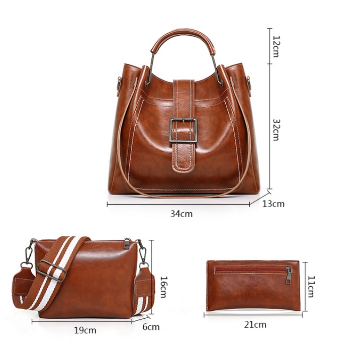3Pcs Vintage Handbags Set Large Capacity Solid Color Retro Bags For Work All-Match Bags