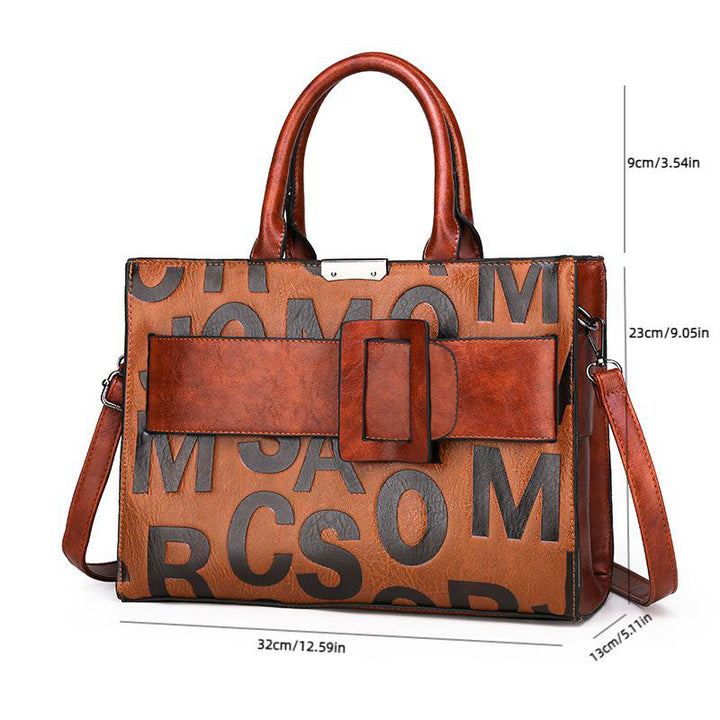 Retro Large Capacity Handbag Letter Zipper Shoulder Purse Faux Leather Crossbody Bag