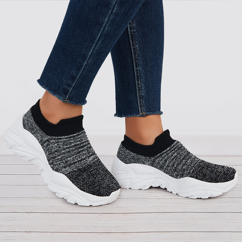 Women Stretch Knit Slip On Chunky Sneakers Platform Walking Shoes