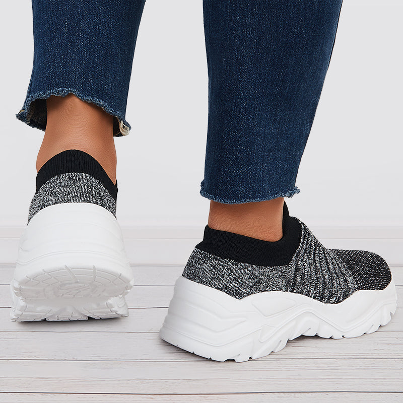 Women Stretch Knit Slip On Chunky Sneakers Platform Walking Shoes