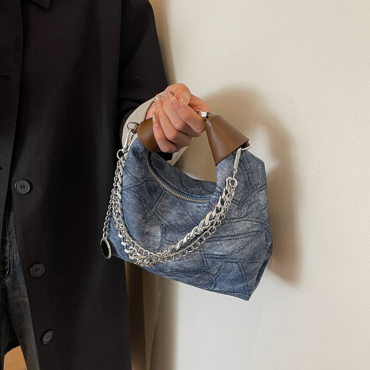 Vintage Chain Satchel Bag Handbag Retro Color Contrast Shoulder Bag for Commute