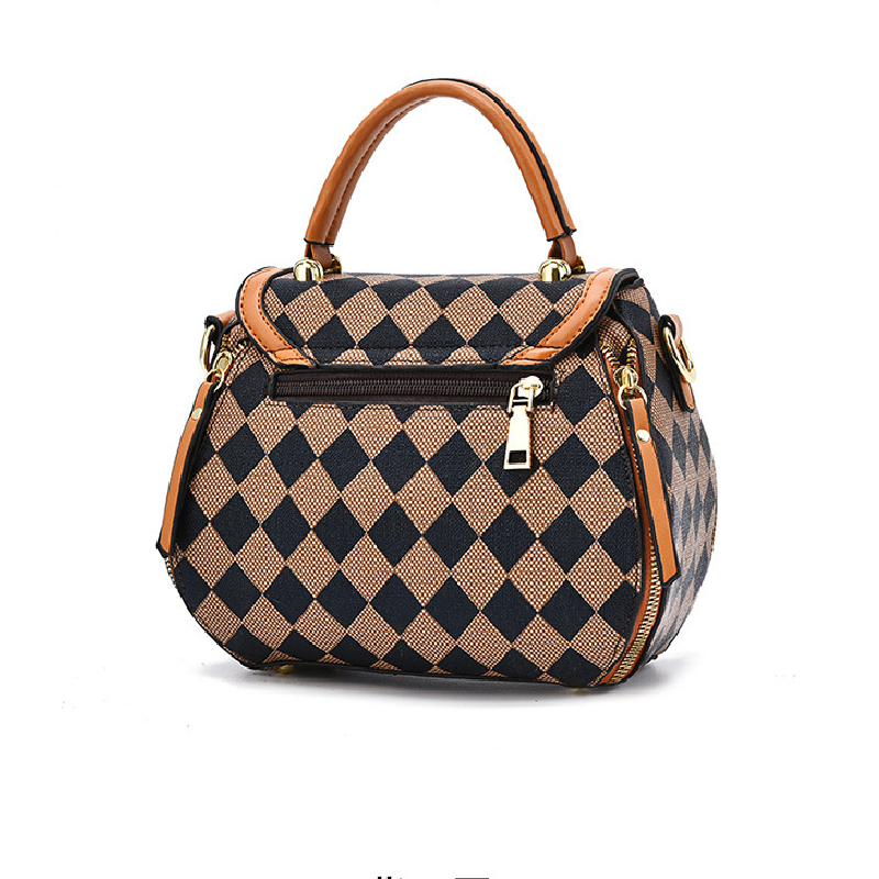 Geometric Pattern Handbag Zipper Crossbody Bag Small Faux Leather Flap Purse