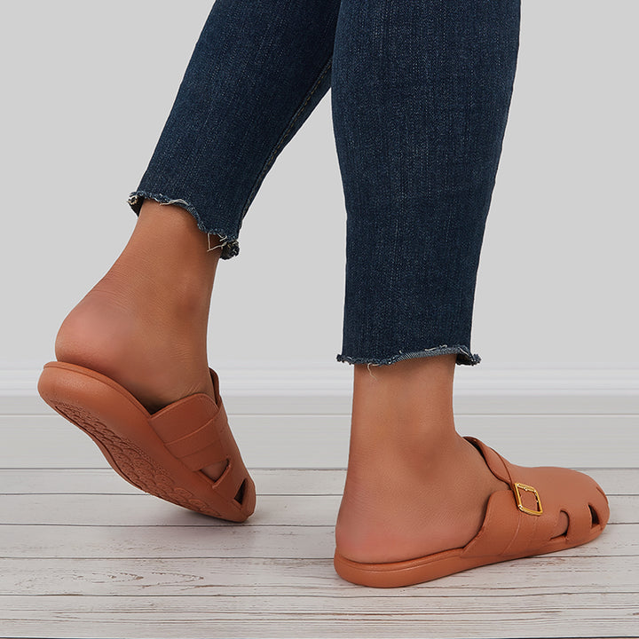 Closed Toe Hollow Flat Slide Sandals Summer Mule Slippers
