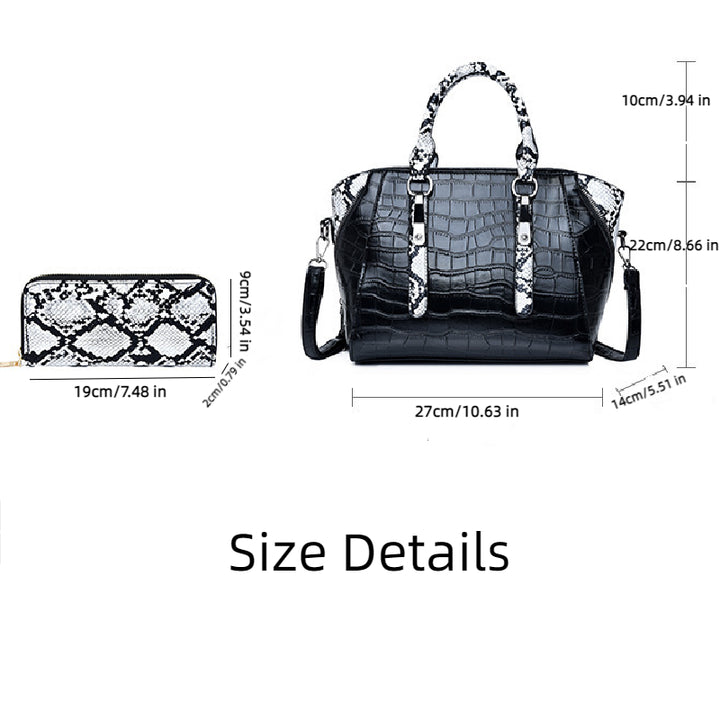 2Pcs Crocodile Embossed Handbag Set Snakeskin PU Leather Crossbody Bag With Wallet