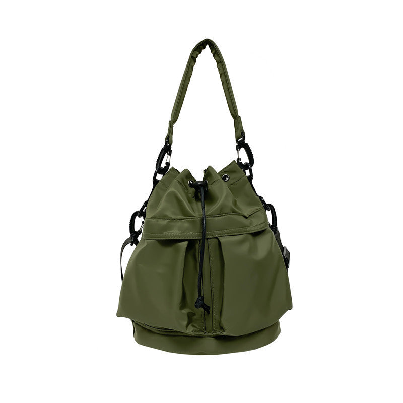 Casual Large Capacity Bucket Bag Solid Color Drawstring Crossbody Bag All-Match Shoulder Bag
