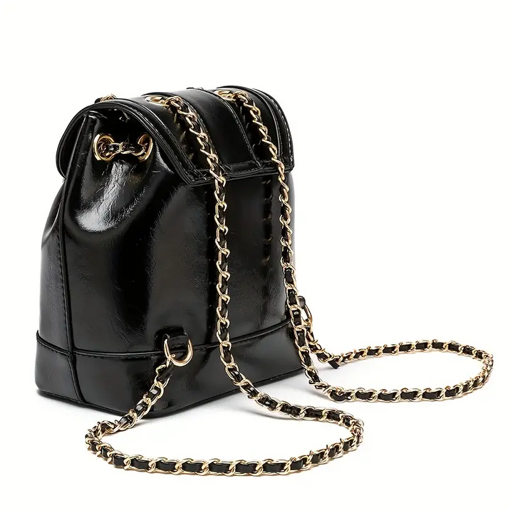 Women Mini Flap Backpack Trendy Chain Strap Daypack Solid Color Faux Leather School Bag
