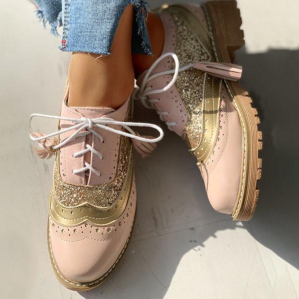 Vintage Oxford Brogues Chunky Block Heel Shoes Lace-up Pumps