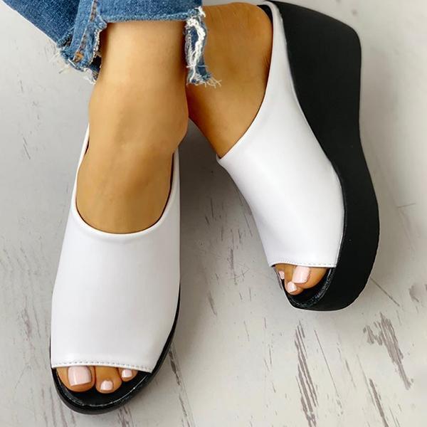 Chunky Platform Wedges Peep Toe Backless Mule Slide Sandals