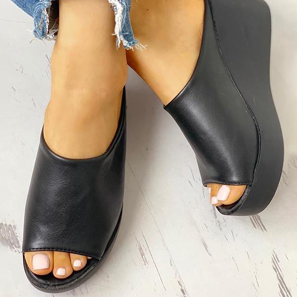Chunky Platform Wedges Peep Toe Backless Mule Slide Sandals