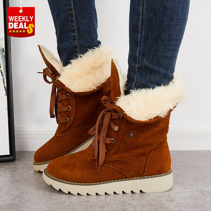 Non Slip Ankle Snow Booties Faux Fur Mid Calf Warm Boots