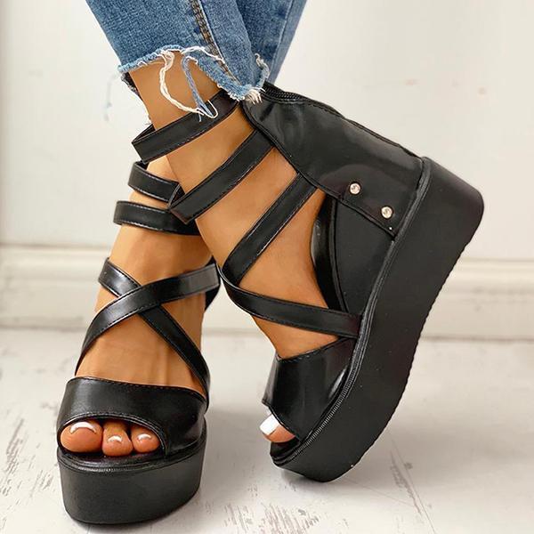 Gothic Peep Toe Platform Hidden Wedge Sandals – Tinstree