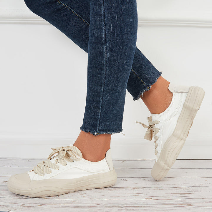Casual Canvas Sneakers Lace Up Thick Sole Dissolving Shoes
