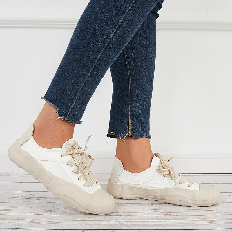 Casual Canvas Sneakers Lace Up Thick Sole Dissolving Shoes