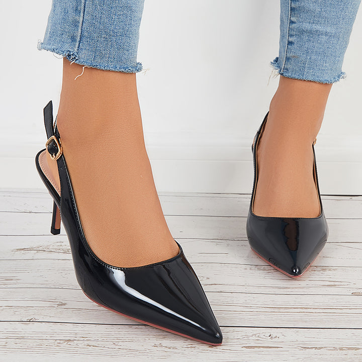 Slingback Pumps Stiletto High Heels Solid Pointed Toe Dress Shoes