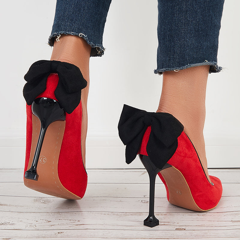 Women Stilettos High Heels Back Bowknot Pointed Toe Dress Pumps