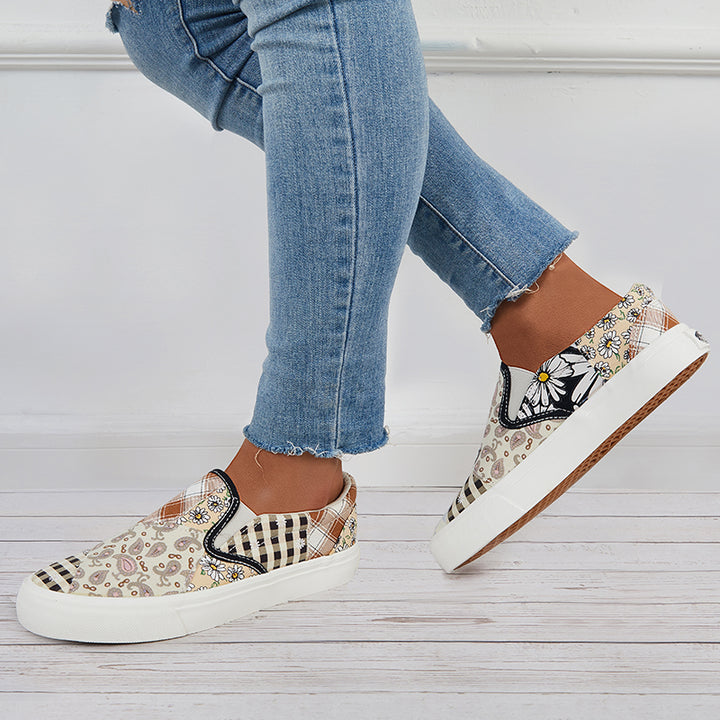 Women Canvas Sneakers Low Top Slip On Soft Casual Shoes