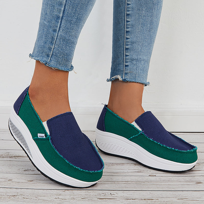 Retro Canvas Sneakers Platform Slip On Wedge Loafers Shoes